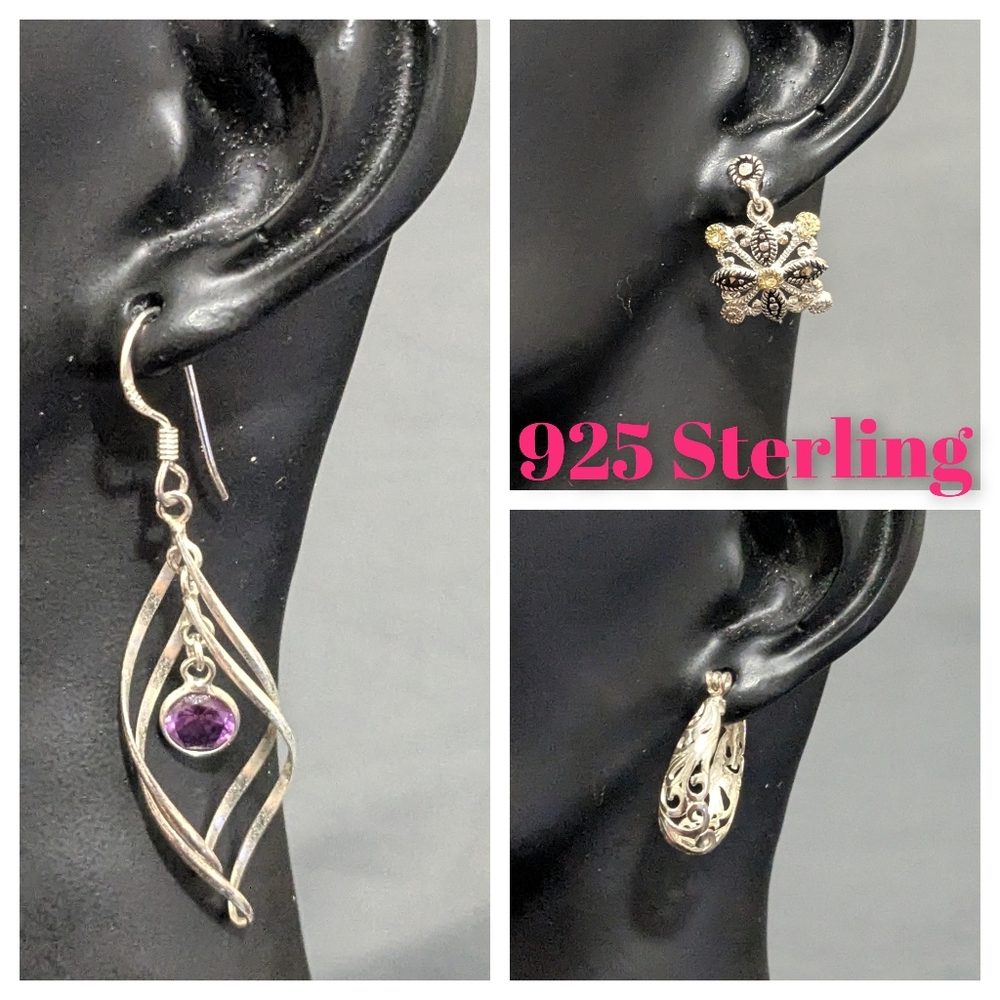 Three Of 925 Sterling Earrings Lot